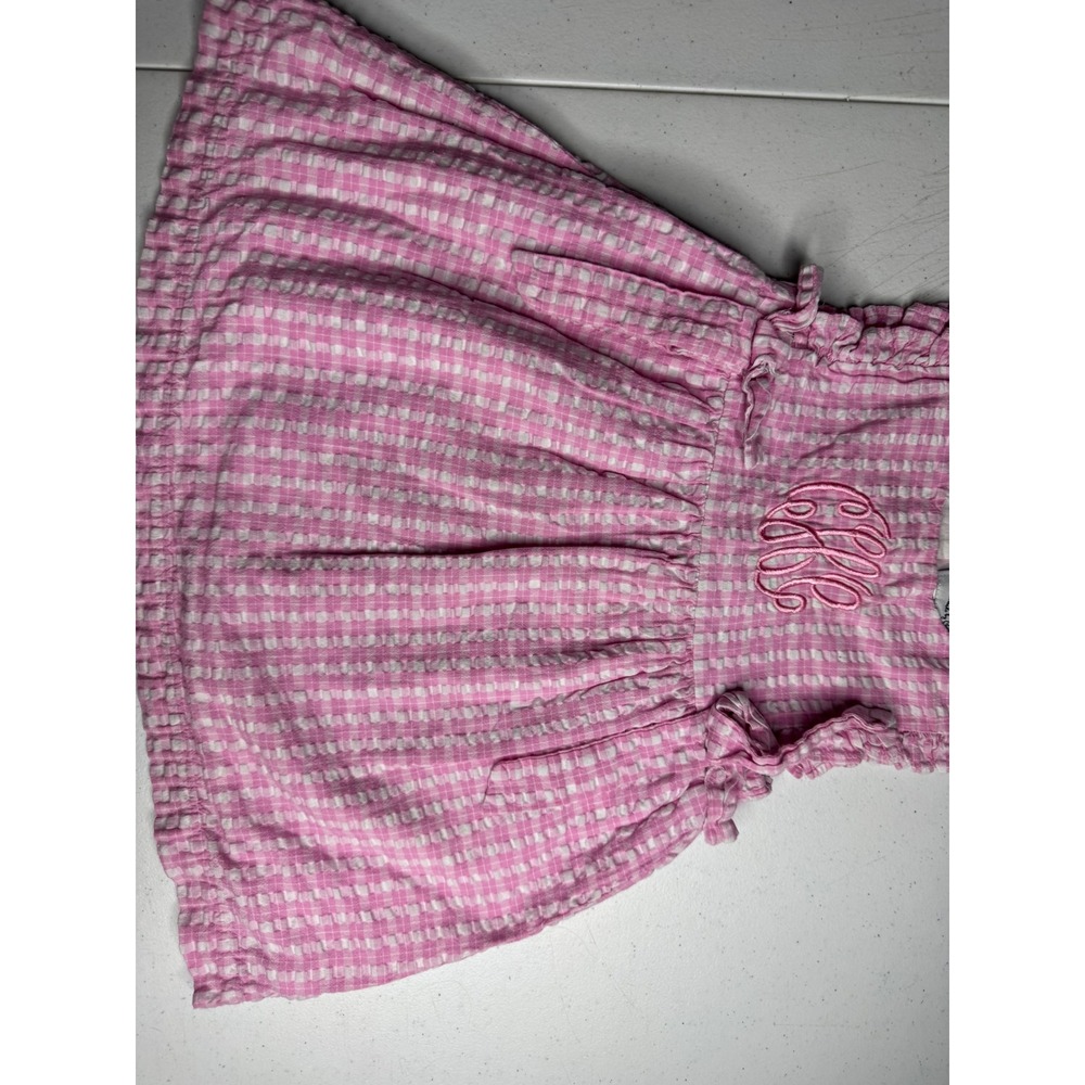 Cecil and Lou Toddler Girls Pink Gingham Seersucker Monogram Ruffle Dress 24M - Picture 3 of 6
